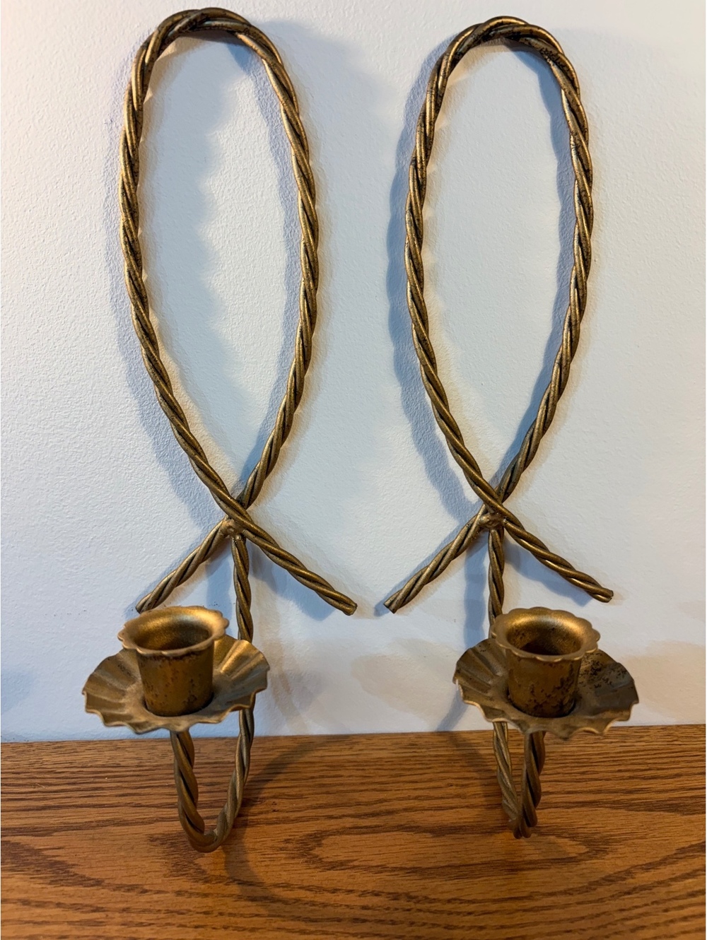 Homco Gold Twisted Rope Wall Sconce Candle Holders Pair of 2 Hollywood Regency
